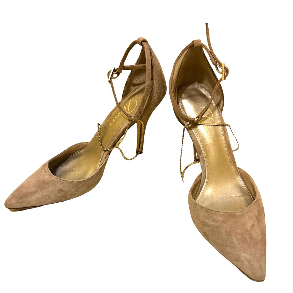 Vero Cuoio Tan Suede Heels with gold chain size 5.5 - Picture 4 of 10